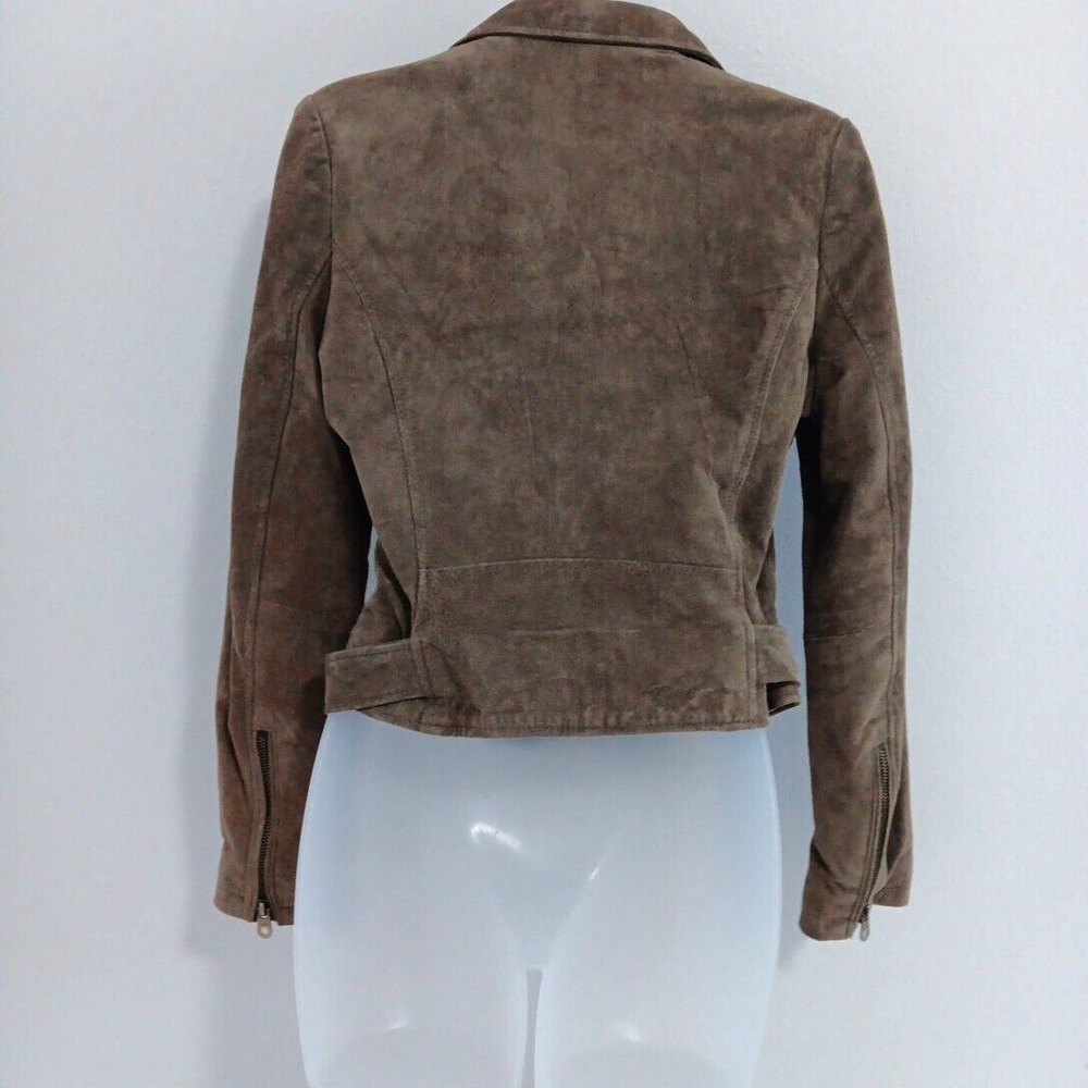 Suede Jacket Womens SMALL Moto Beige Taupe Rock Y2K‎ Leather Khaki Grunge Biker - Picture 4 of 14